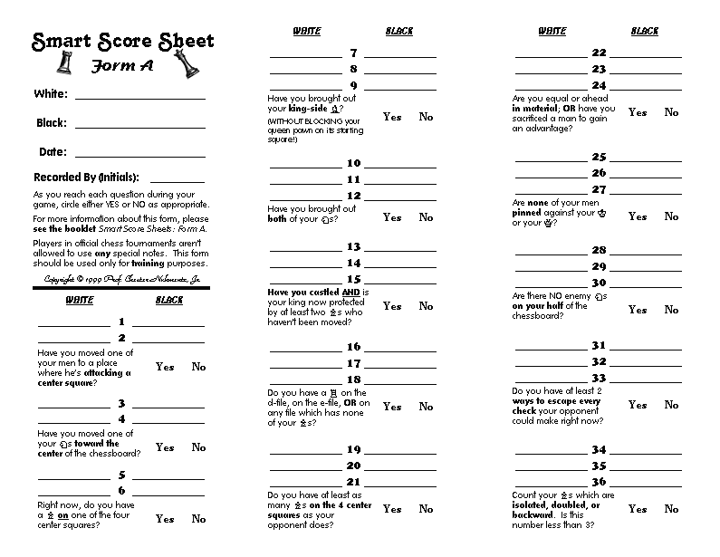 Smart Score Sheet, Form A